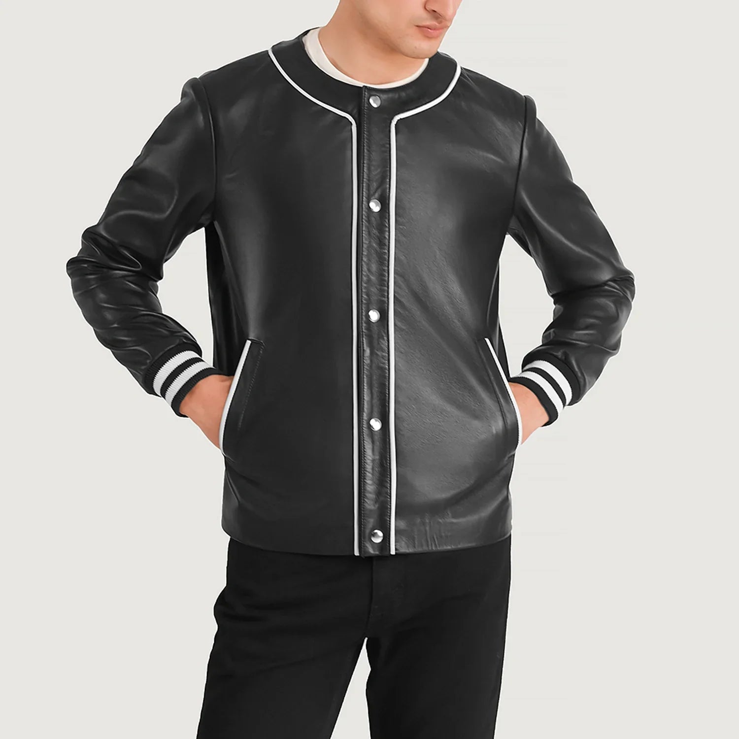 Willis Black Leather Varsity Jacket by Dash Racegear - men Jacket view 4