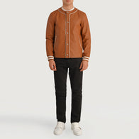 Willis Tan Brown Leather Varsity Jacket by Dash Racegear - men Jacket view 3
