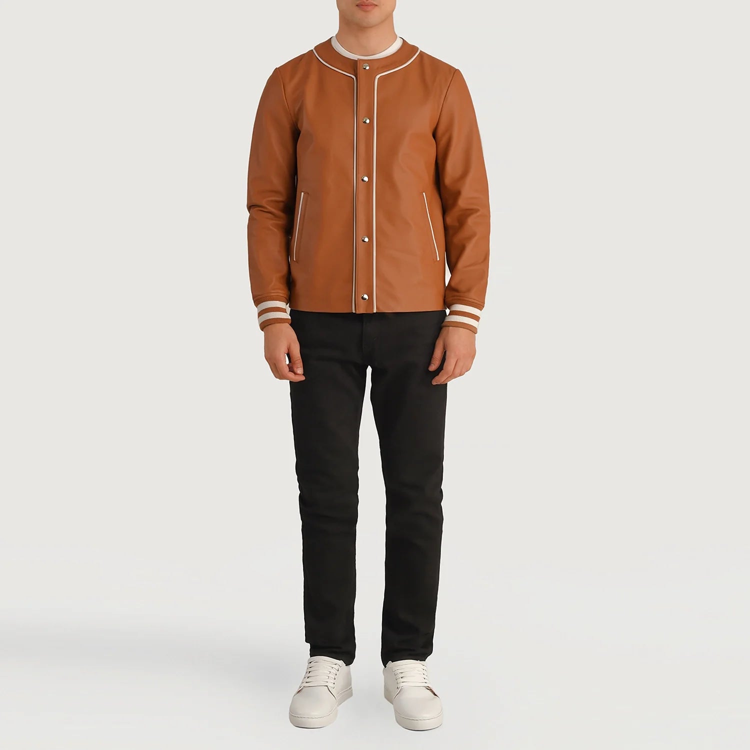 Willis Tan Brown Leather Varsity Jacket by Dash Racegear - men Jacket view 3