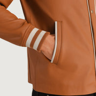 Willis Tan Brown Leather Varsity Jacket by Dash Racegear - men Jacket view 6