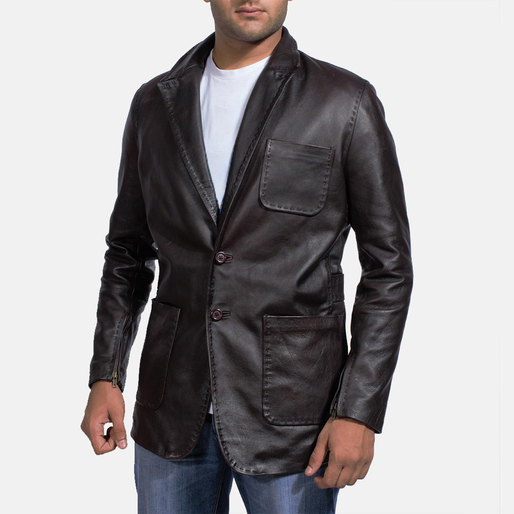 Wine Black Leather Blazer by Dash Racegear - men Jacket view 1