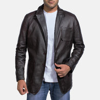 Wine Black Leather Blazer by Dash Racegear - men Jacket view 2