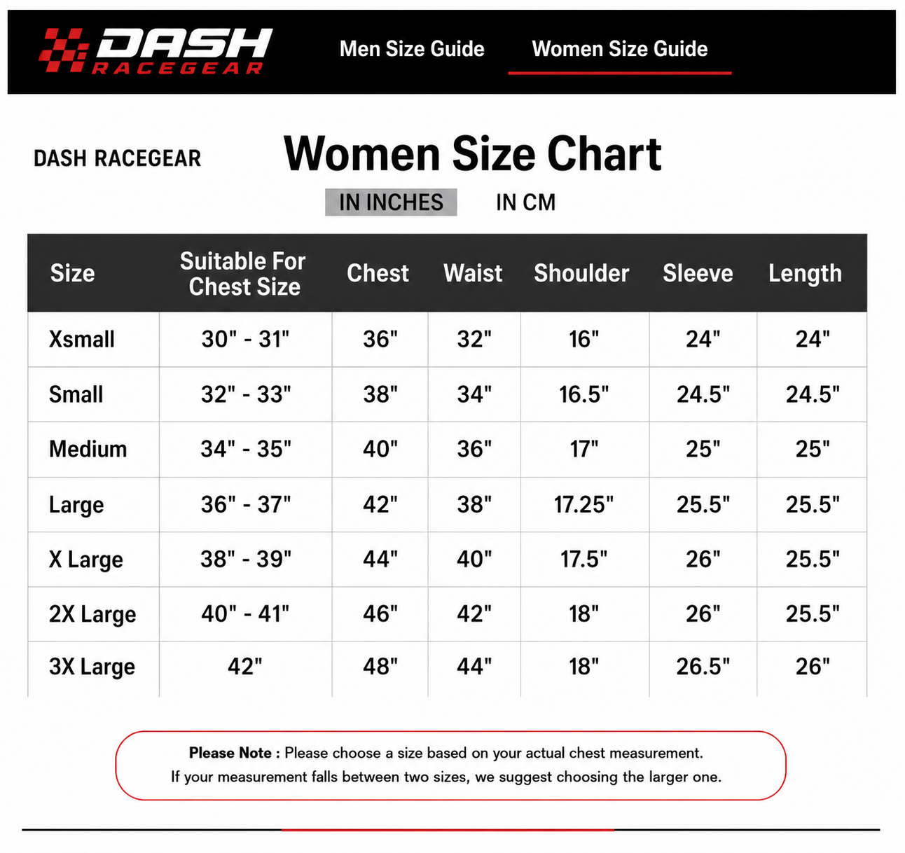 Amanda Anisimova 2025 US Open Track Jacket women size chart in inches and centimeters | Dash Racegear
