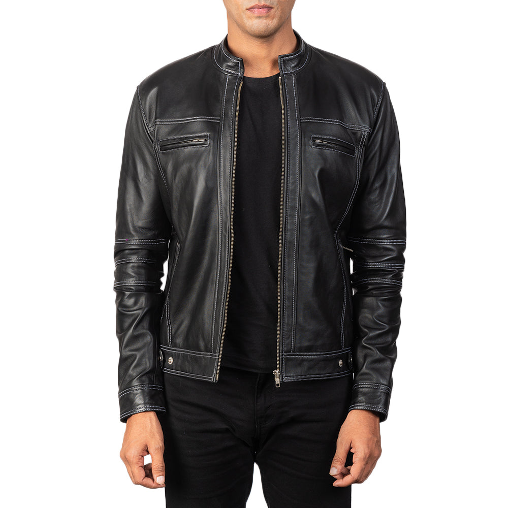 Youngster Black Leather Biker Jacket by Dash Racegear - men Jacket view 1