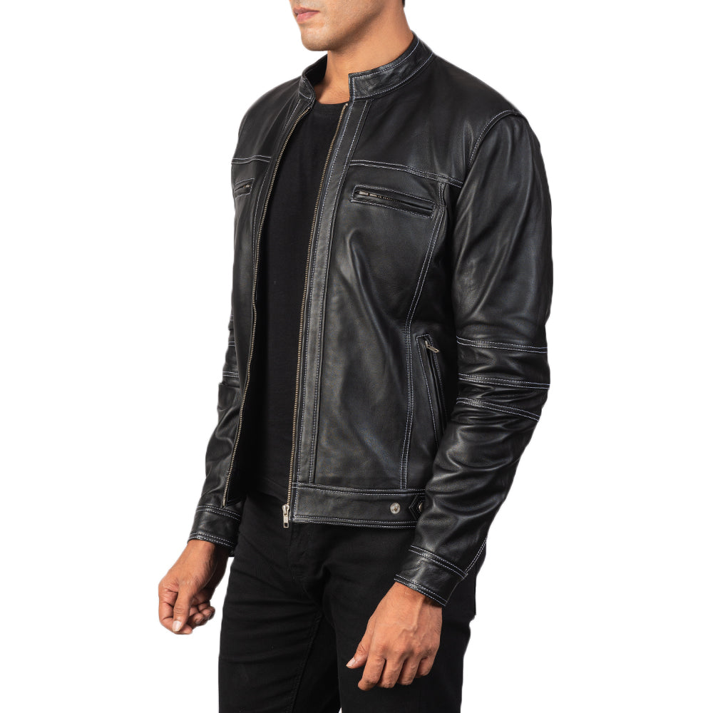 Youngster Black Leather Biker Jacket by Dash Racegear - men Jacket view 2