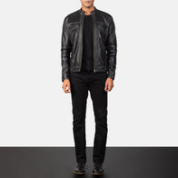 Youngster Black Leather Biker Jacket by Dash Racegear - men Jacket view 3