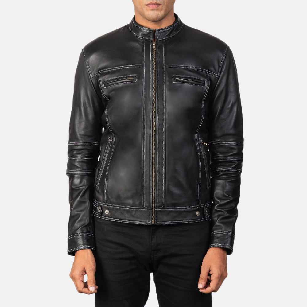 Youngster Black Leather Biker Jacket by Dash Racegear - men Jacket view 4