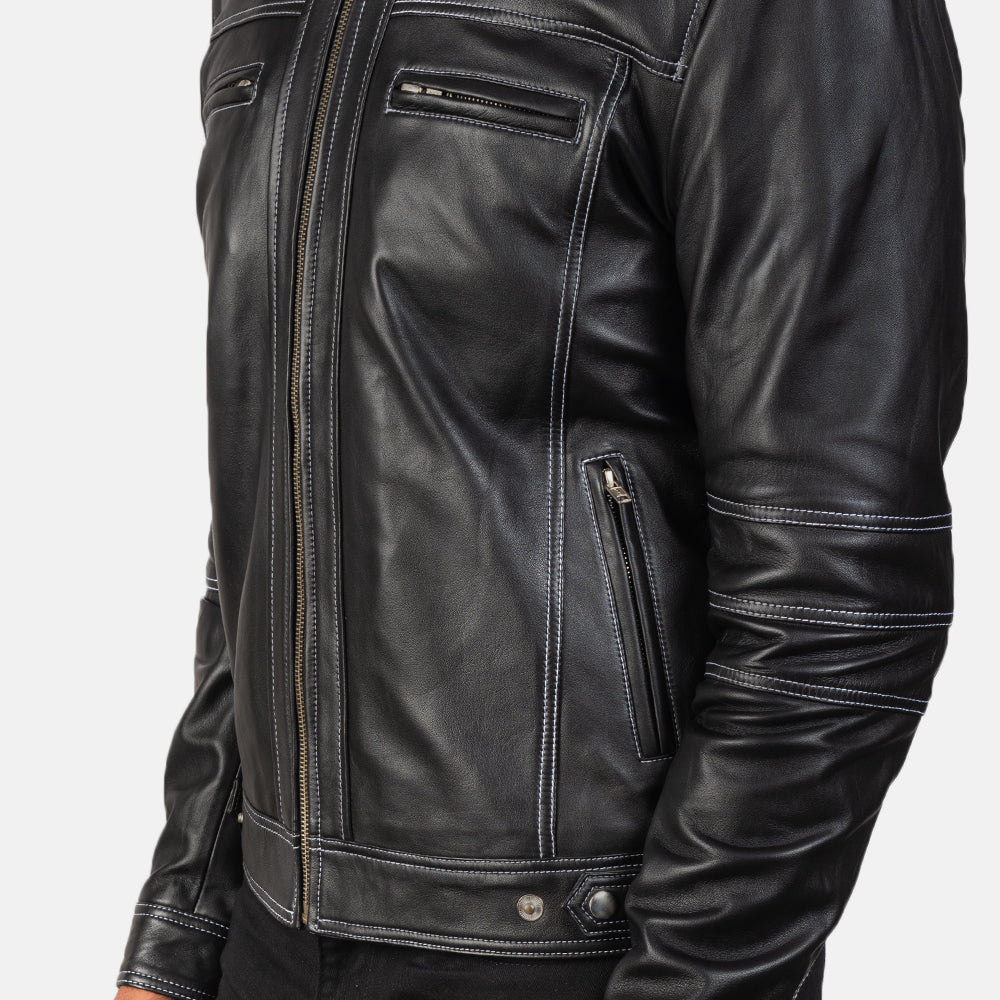 Youngster Black Leather Biker Jacket by Dash Racegear - men Jacket view 6