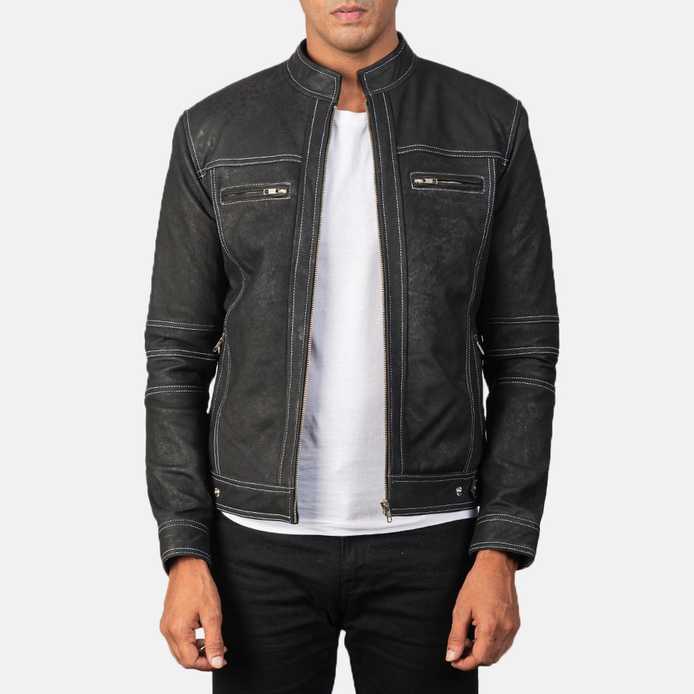Youngster Distressed Black Leather Jacket by Dash Racegear - men Jacket view 1