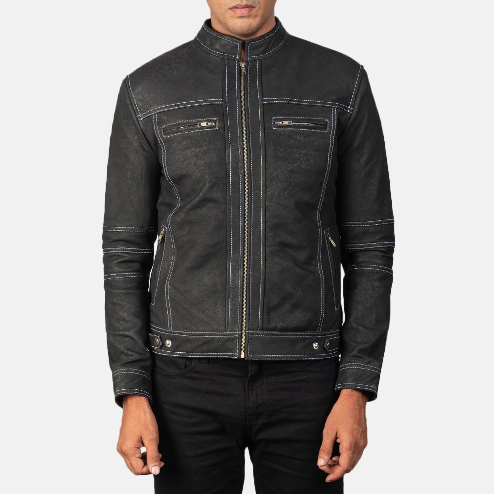 Youngster Distressed Black Leather Jacket by Dash Racegear - men Jacket view 3