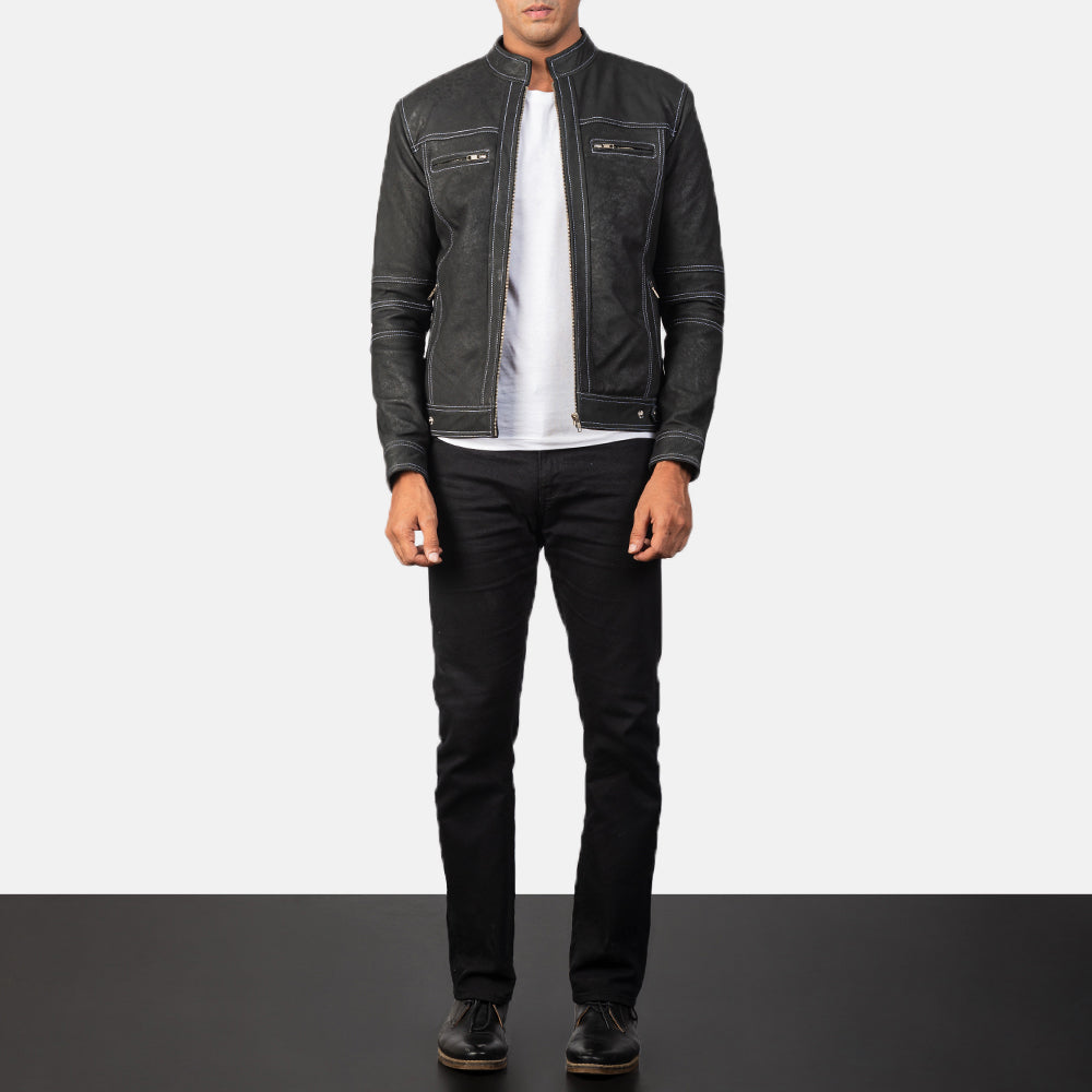 Youngster Distressed Black Leather Jacket by Dash Racegear - men Jacket view 4