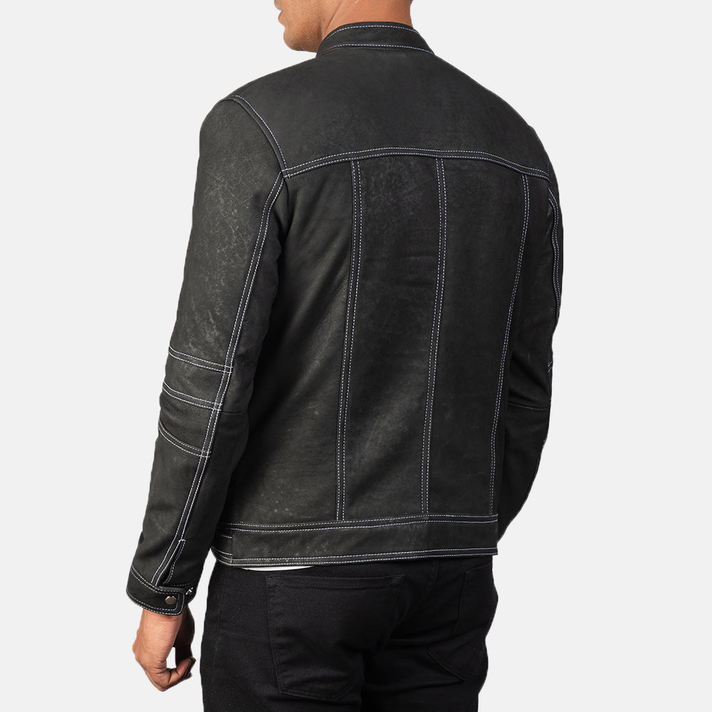 Youngster Distressed Black Leather Jacket by Dash Racegear - men Jacket view 5