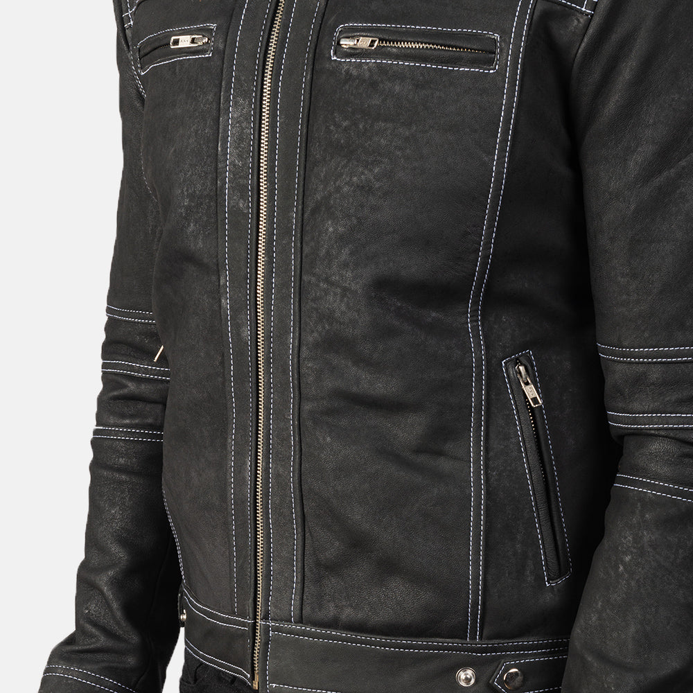 Youngster Distressed Black Leather Jacket by Dash Racegear - men Jacket view 6