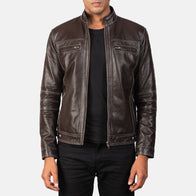 Youngster Brown Leather Biker Jacket by Dash Racegear - men Jacket view 1