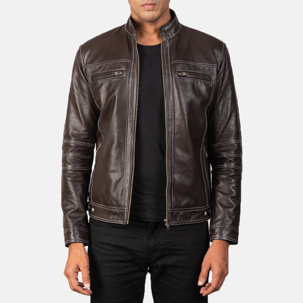 Youngster Brown Leather Biker Jacket by Dash Racegear - men Jacket view 1