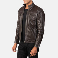 Youngster Brown Leather Biker Jacket by Dash Racegear - men Jacket view 2