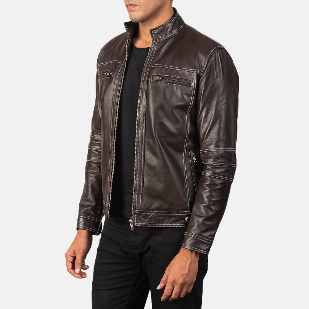 Youngster Brown Leather Biker Jacket by Dash Racegear - men Jacket view 2
