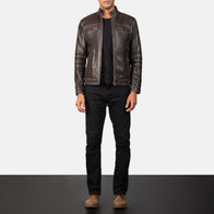 Youngster Brown Leather Biker Jacket by Dash Racegear - men Jacket view 3