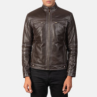 Youngster Brown Leather Biker Jacket by Dash Racegear - men Jacket view 4