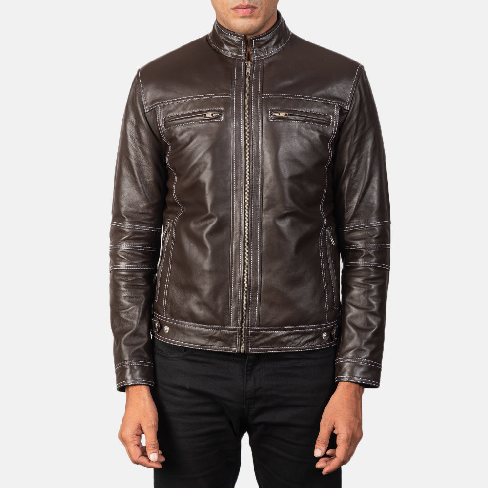 Youngster Brown Leather Biker Jacket by Dash Racegear - men Jacket view 4