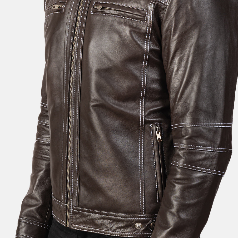 Youngster Brown Leather Biker Jacket by Dash Racegear - men Jacket view 6