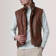 Zane Waxed Brown Leather Vest by Dash Racegear - men Jacket view 1