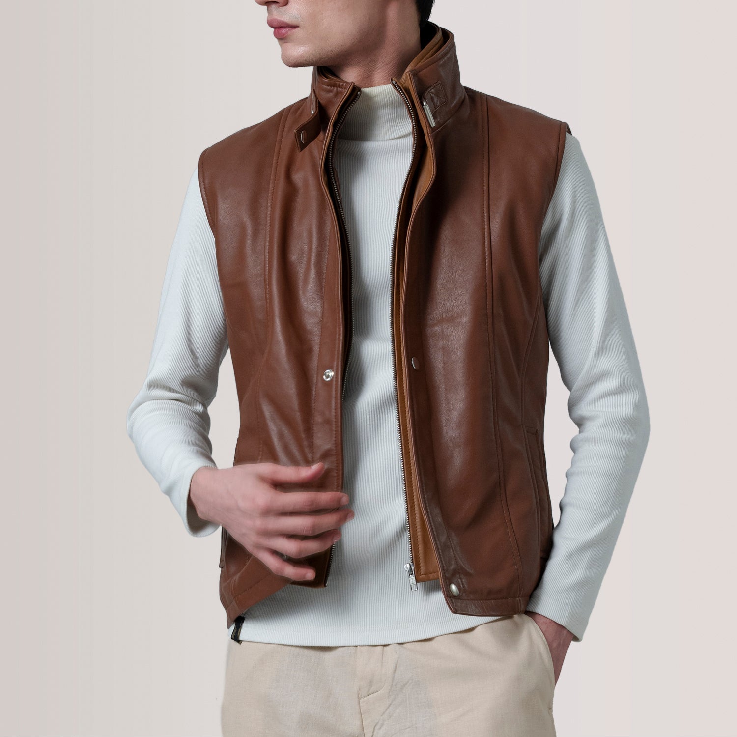 Zane Waxed Brown Leather Vest by Dash Racegear - men Jacket view 1