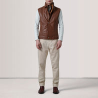 Zane Waxed Brown Leather Vest by Dash Racegear - men Jacket view 2