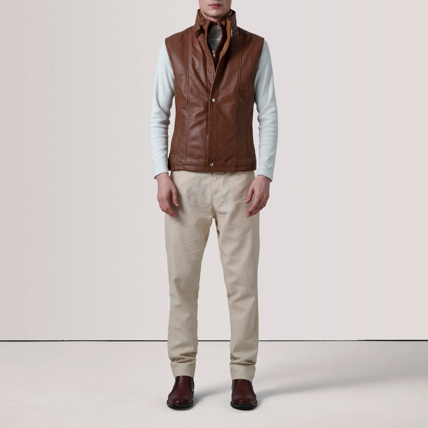 Zane Waxed Brown Leather Vest by Dash Racegear - men Jacket view 2