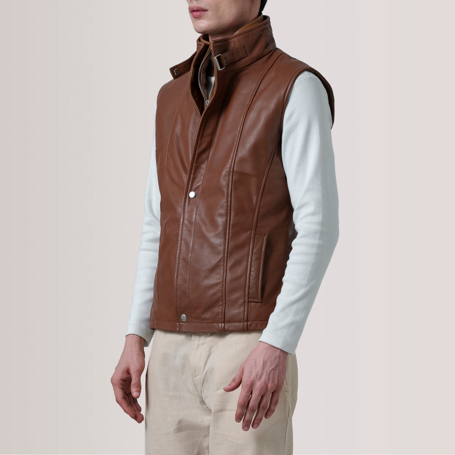 Zane Waxed Brown Leather Vest by Dash Racegear - men Jacket view 3