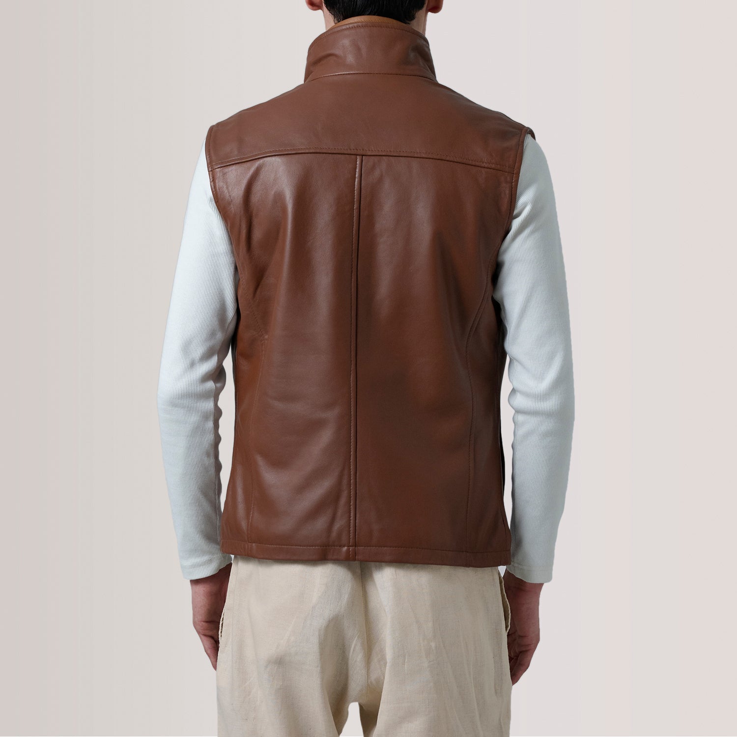 Zane Waxed Brown Leather Vest by Dash Racegear - men Jacket view 4