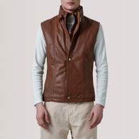Zane Waxed Brown Leather Vest by Dash Racegear - men Jacket view 5