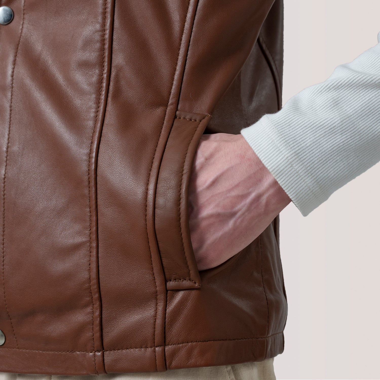 Zane Waxed Brown Leather Vest by Dash Racegear - men Jacket view 6