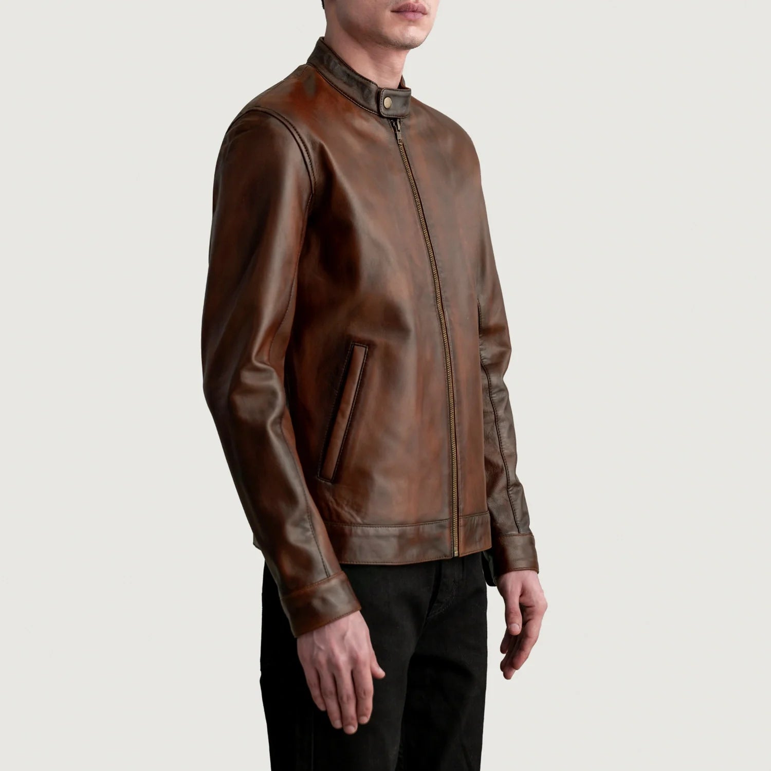 Zen Distressed Brown Leather Biker Jacket by Dash Racegear - men Jacket view 2