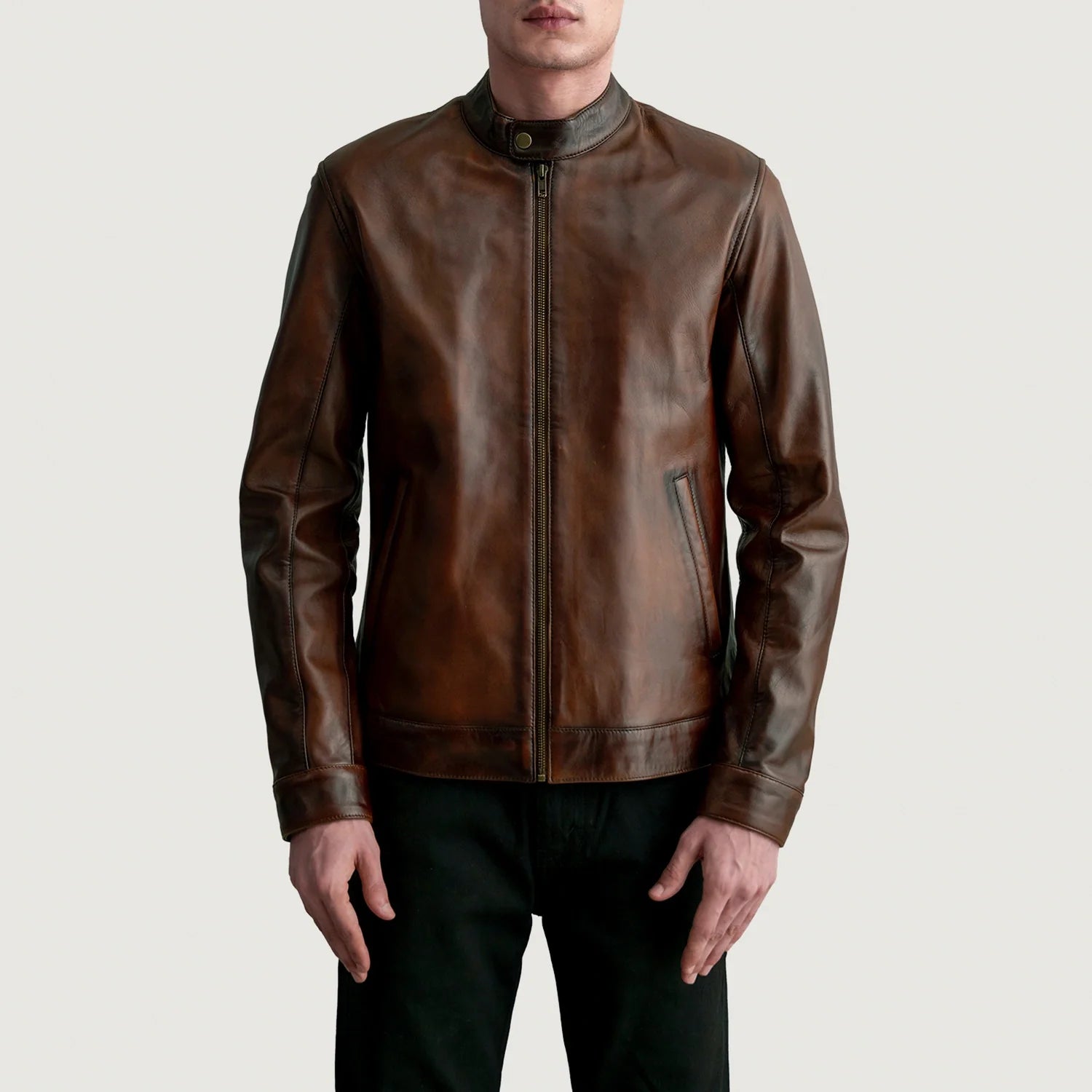 Zen Distressed Brown Leather Biker Jacket by Dash Racegear - men Jacket view 3
