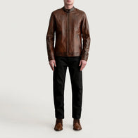 Zen Distressed Brown Leather Biker Jacket by Dash Racegear - men Jacket view 4