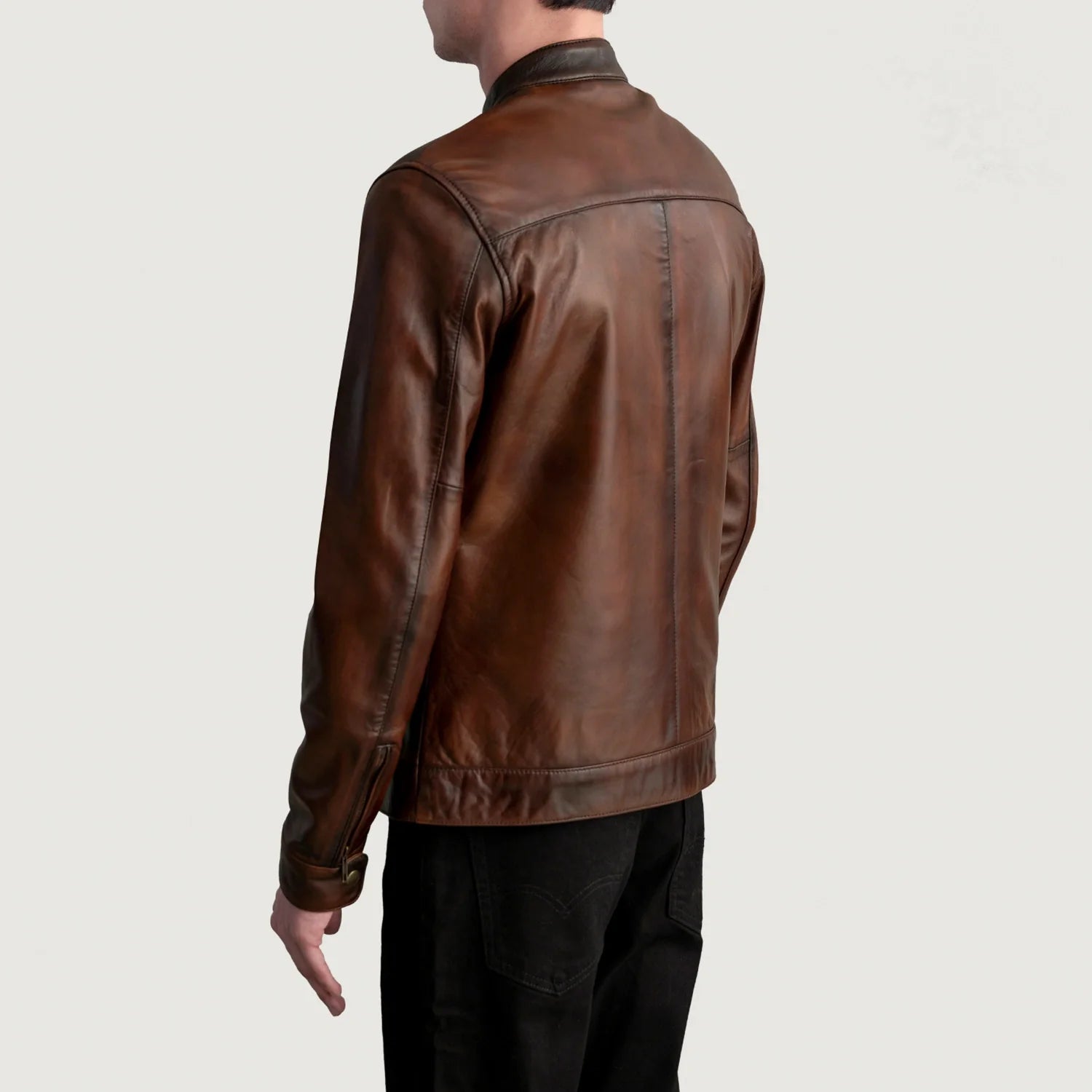 Zen Distressed Brown Leather Biker Jacket by Dash Racegear - men Jacket view 6