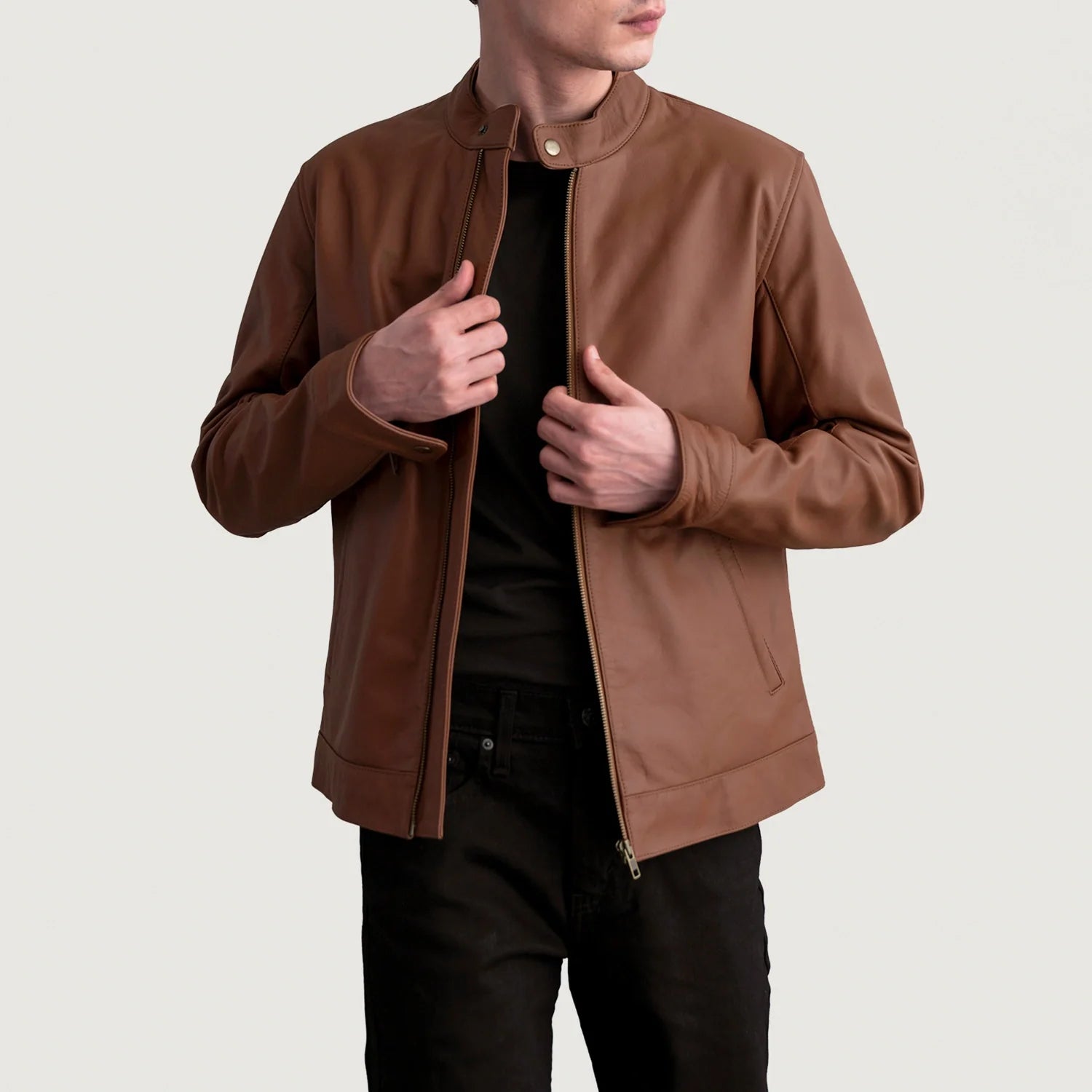 Zen Matte Brown Leather Biker Jacket by Dash Racegear - men Jacket view 1