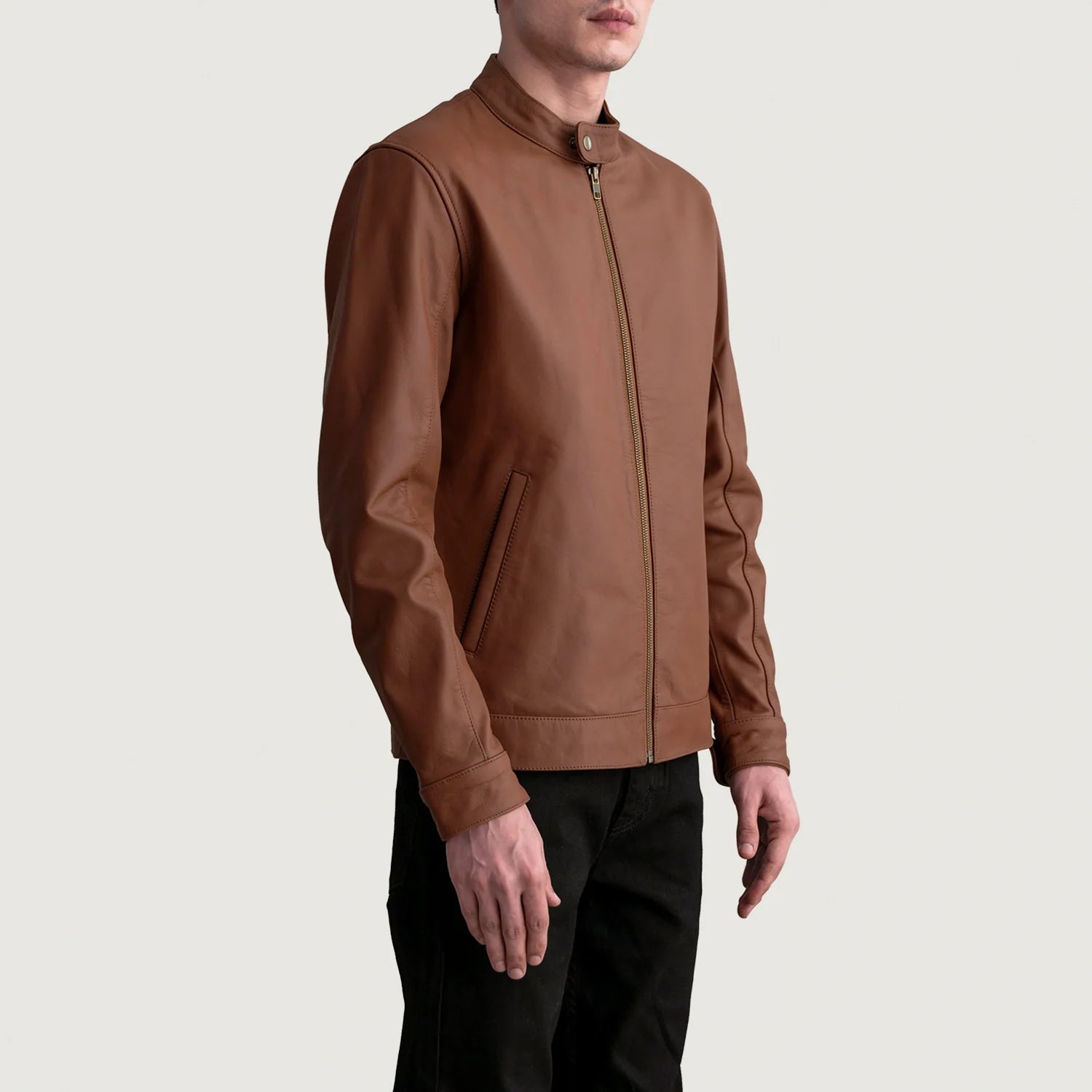 Zen Matte Brown Leather Biker Jacket by Dash Racegear - men Jacket view 2