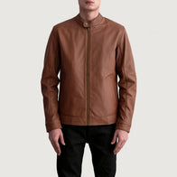 Zen Matte Brown Leather Biker Jacket by Dash Racegear - men Jacket view 3
