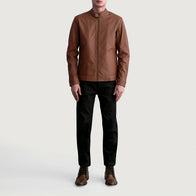 Zen Matte Brown Leather Biker Jacket by Dash Racegear - men Jacket view 4