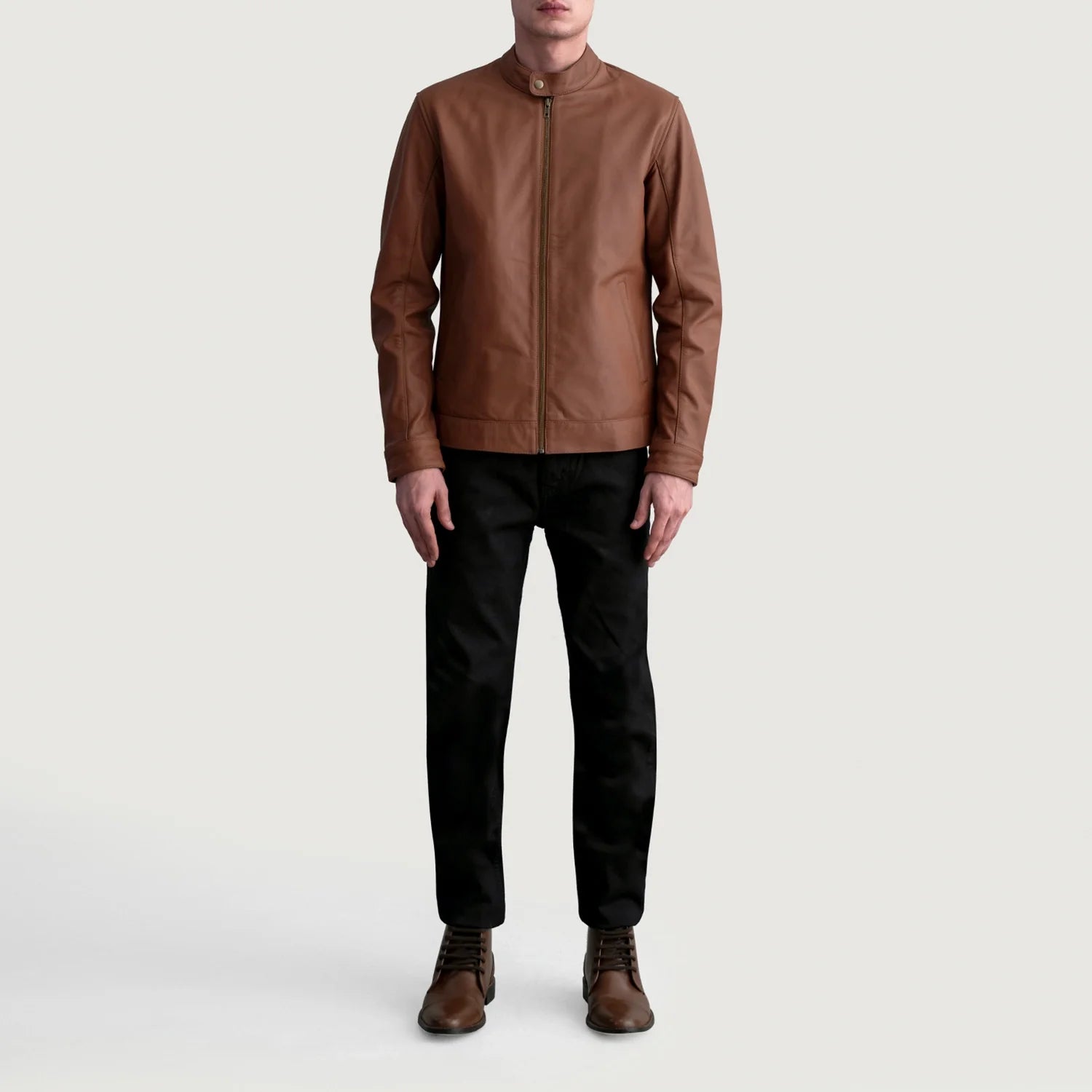 Zen Matte Brown Leather Biker Jacket by Dash Racegear - men Jacket view 4