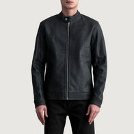 Zen Tumbled Black Leather Biker Jacket by Dash Racegear - men Jacket view 1