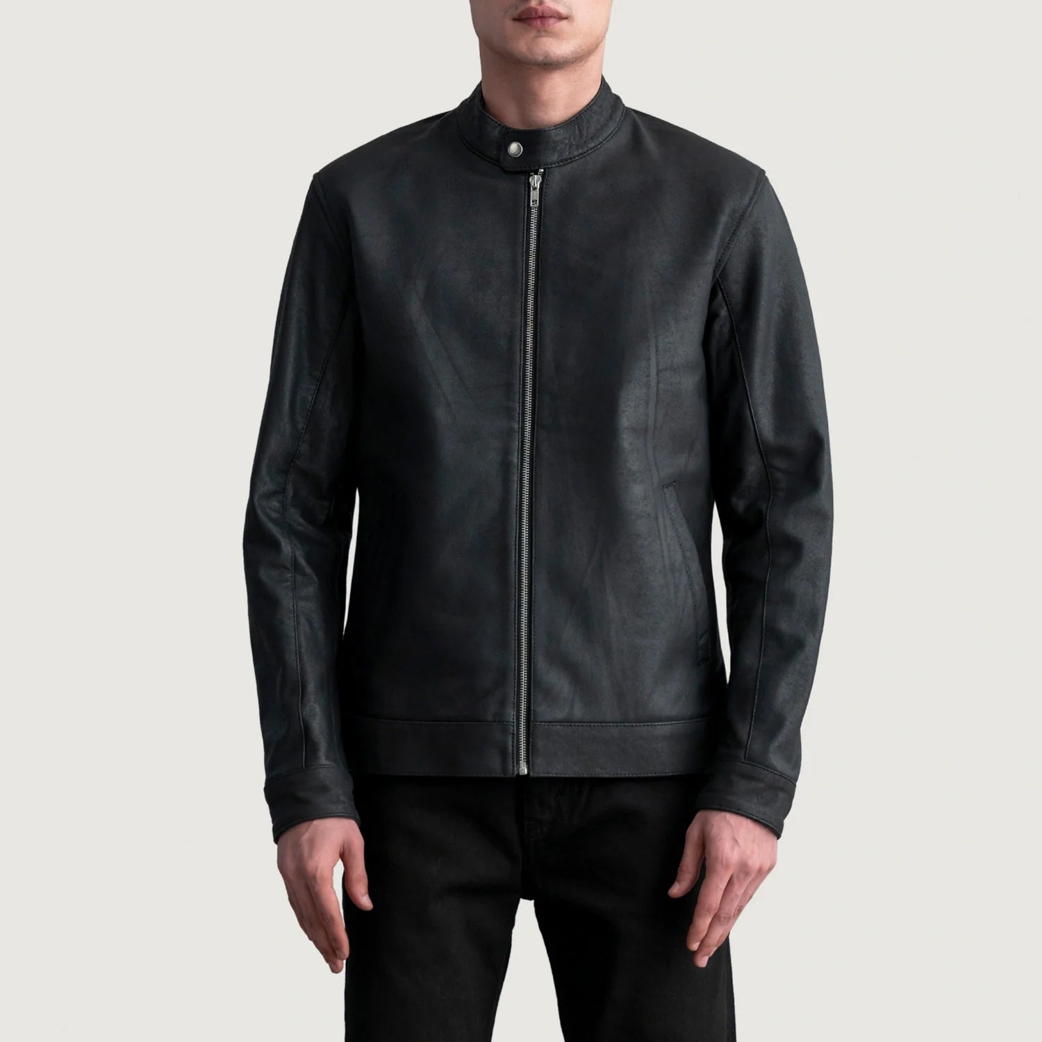 Zen Tumbled Black Leather Biker Jacket by Dash Racegear - men Jacket view 1