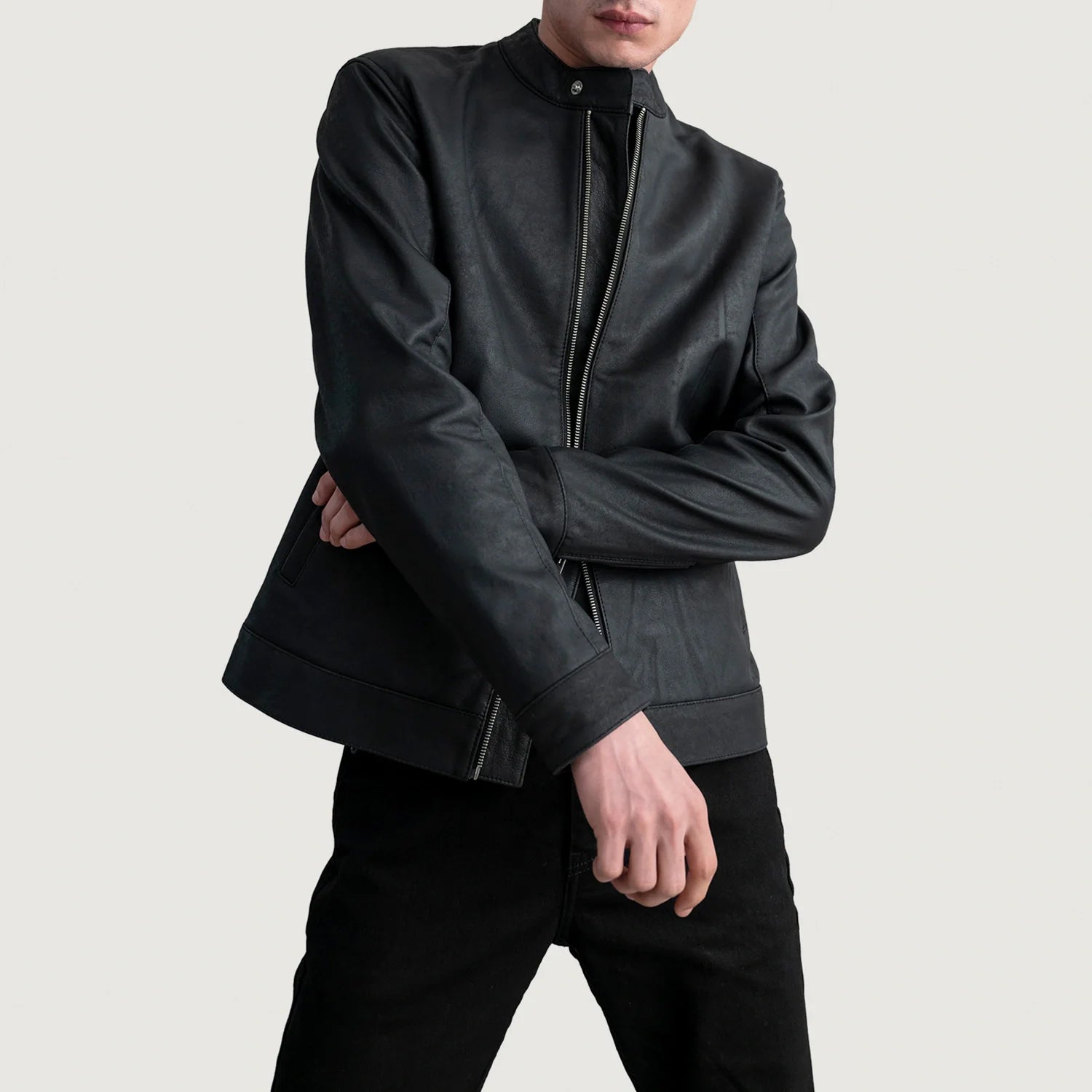 Zen Tumbled Black Leather Biker Jacket by Dash Racegear - men Jacket view 3