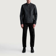 Zen Tumbled Black Leather Biker Jacket by Dash Racegear - men Jacket view 4