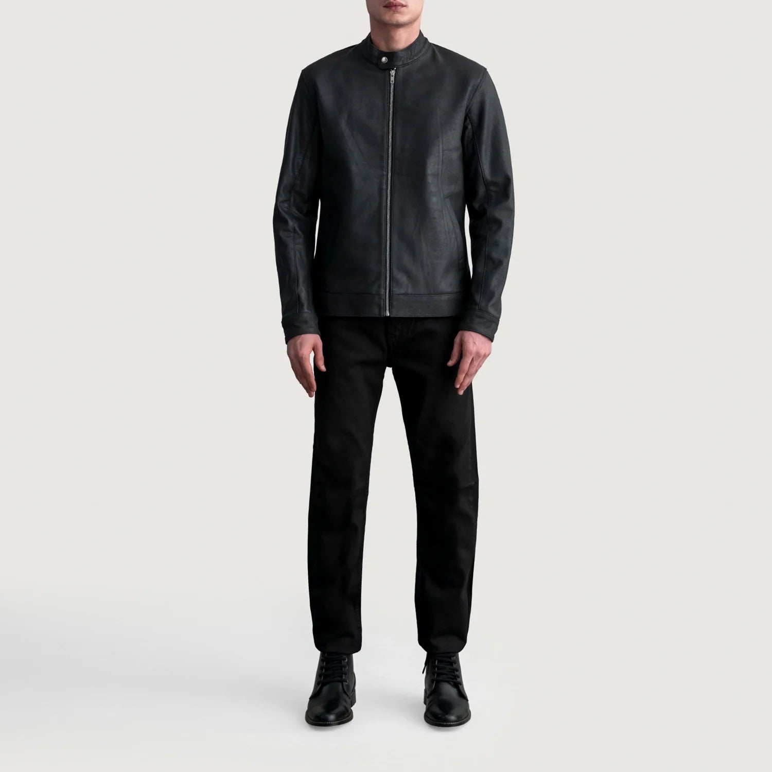 Zen Tumbled Black Leather Biker Jacket by Dash Racegear - men Jacket view 4