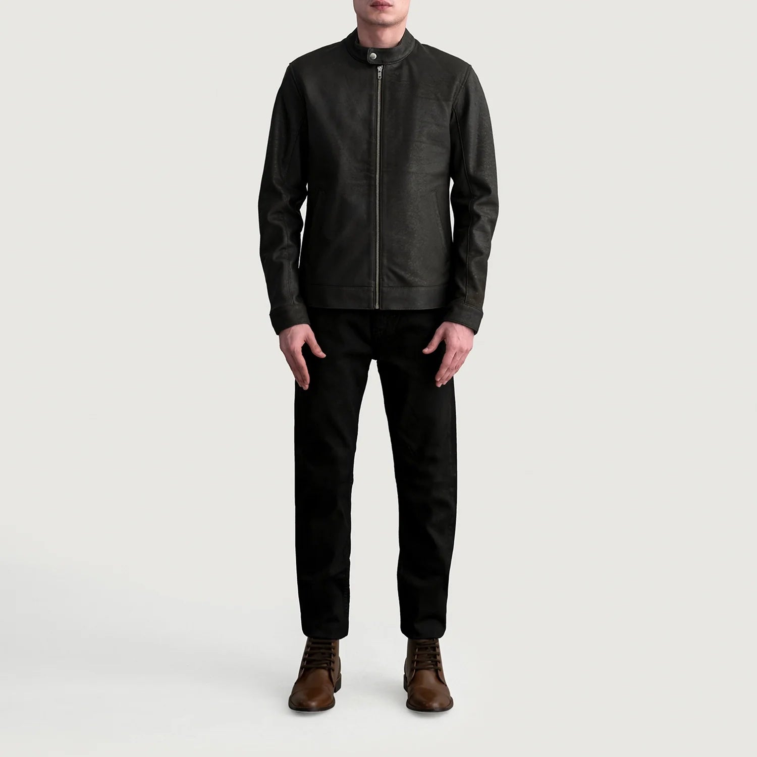 Zen Tumbled Brown Leather Biker Jacket by Dash Racegear - men Jacket view 4