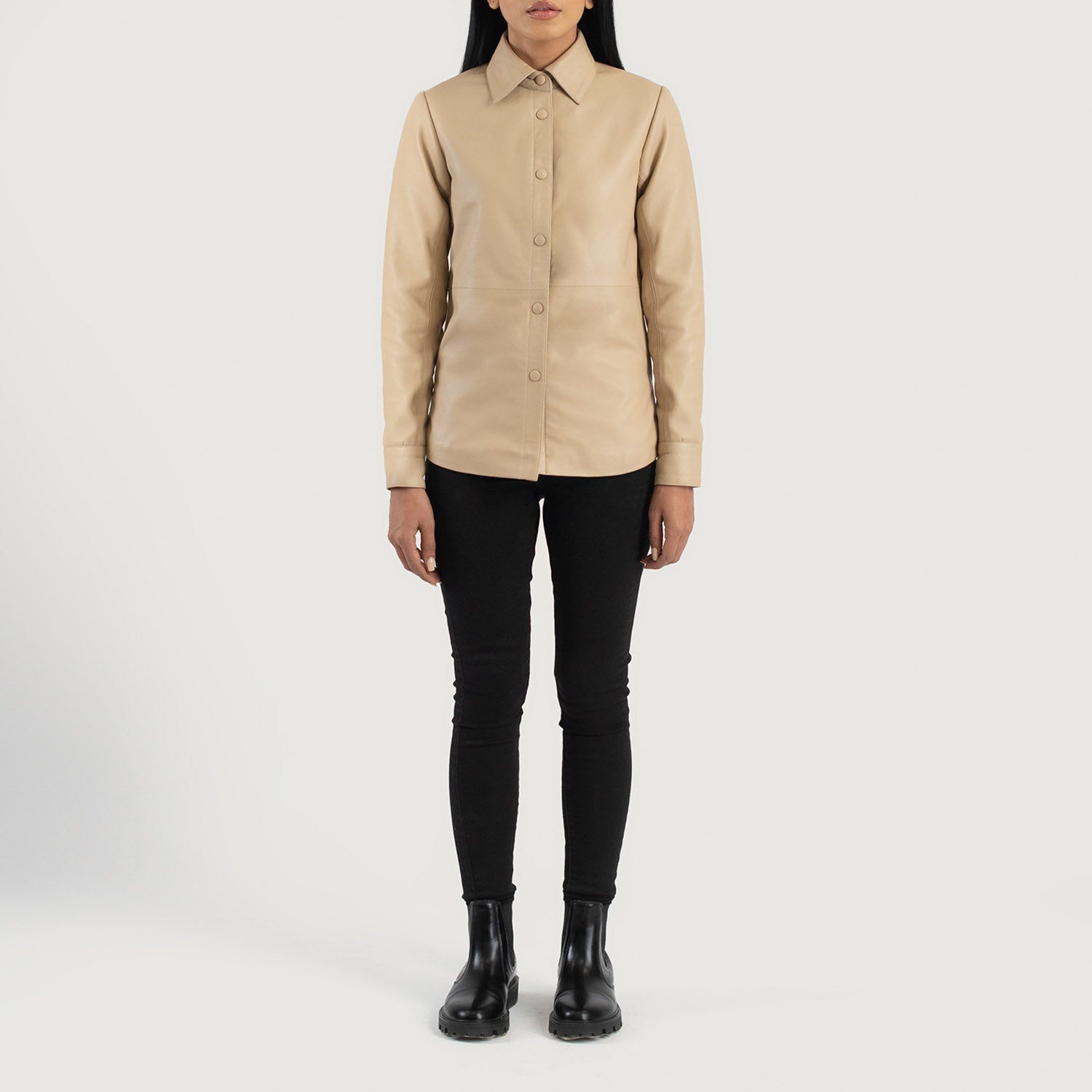 Zenith Beige Leather Shirt Jacket by Dash Racegear - women Jacket view 3