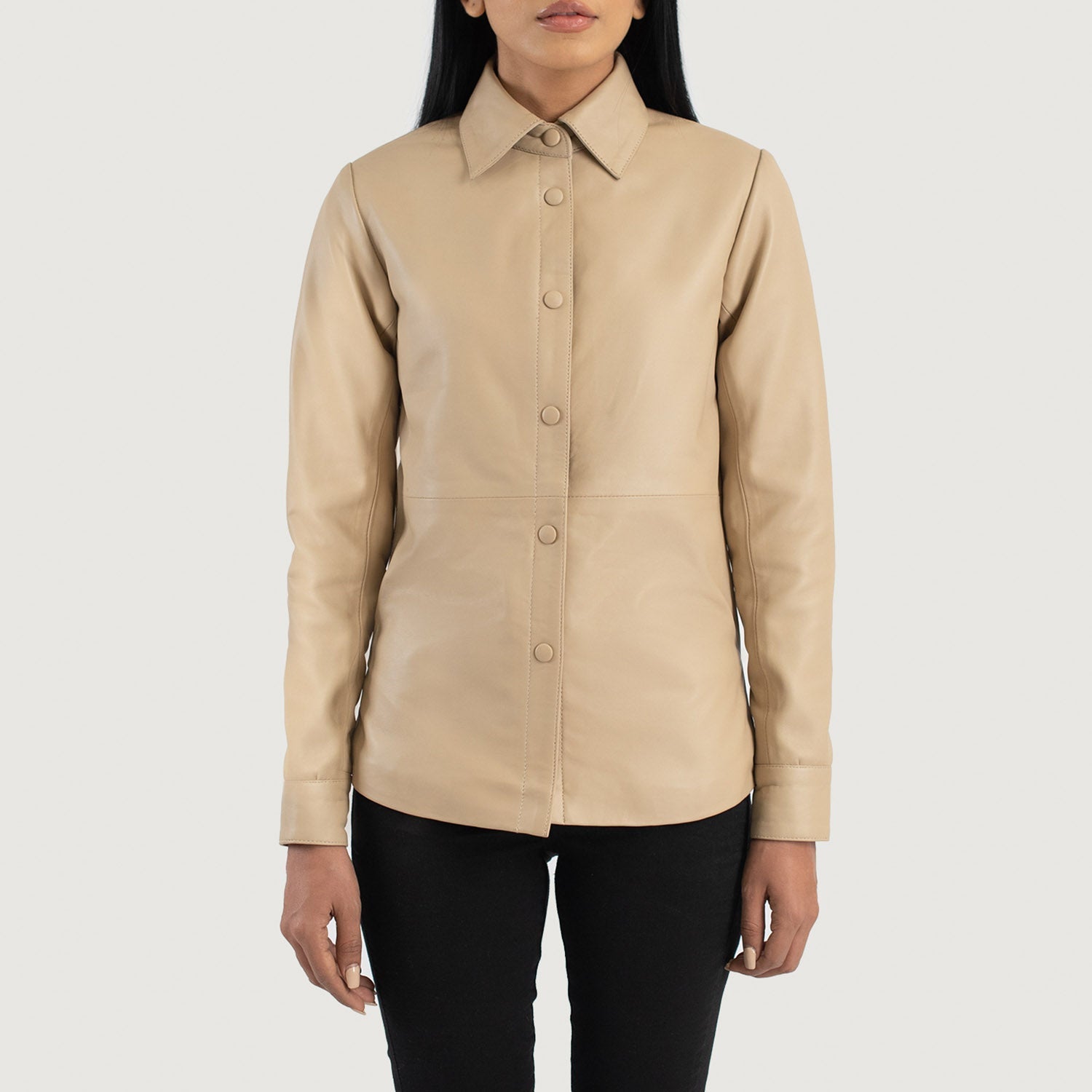 Zenith Beige Leather Shirt Jacket by Dash Racegear - women Jacket view 4